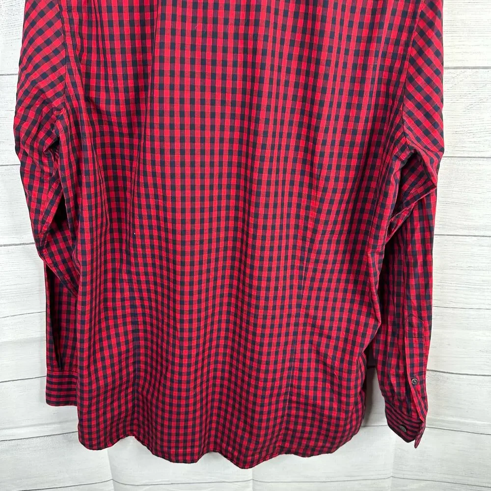 Banana Republic Mens size Large Tailored Slim Fit Button Down Gingham Shirt Red